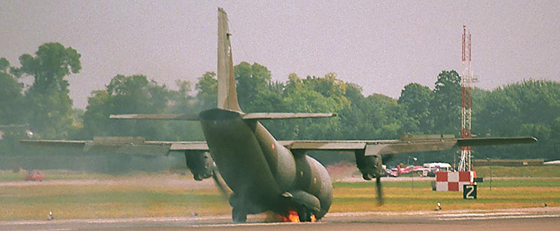 Alenia G222 on fire at Fairford